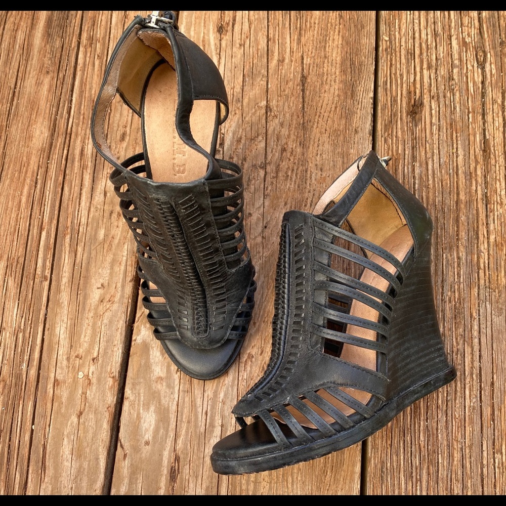L.A.M.B. Black Strappy Wedge Heels